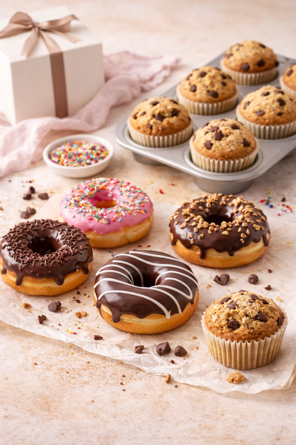 Donuts and muffins with sweet toppings Nownest Bakery